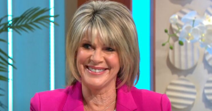 Ruth Langsford in a hot pink suit jacket being interviewed on Lorraine