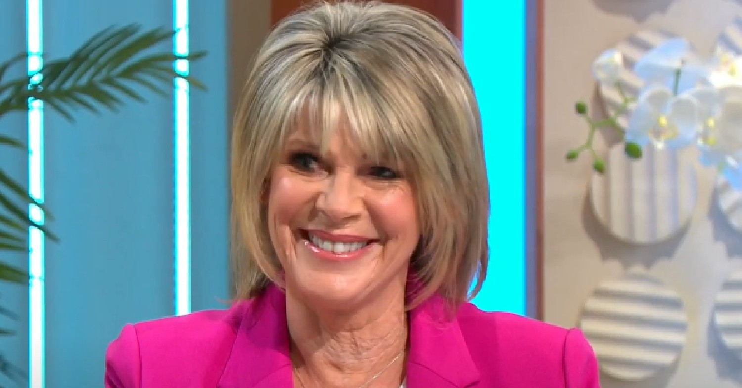 Ruth Langsford in a hot pink suit jacket being interviewed on Lorraine