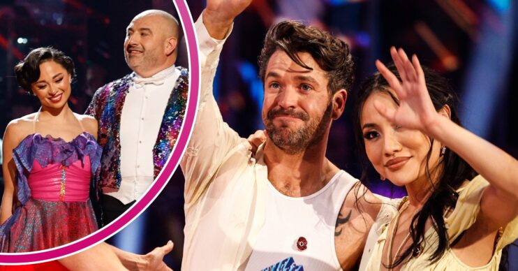 Katya Jones and Wynne Evans in Strictly dance-off and Shayne Ward and Nancy Xu waving