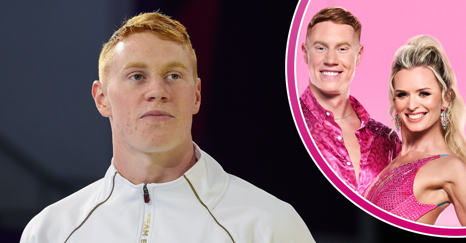 Tom Dean at swimming event and smiling with Nadiya Bychkova in Strictly press image