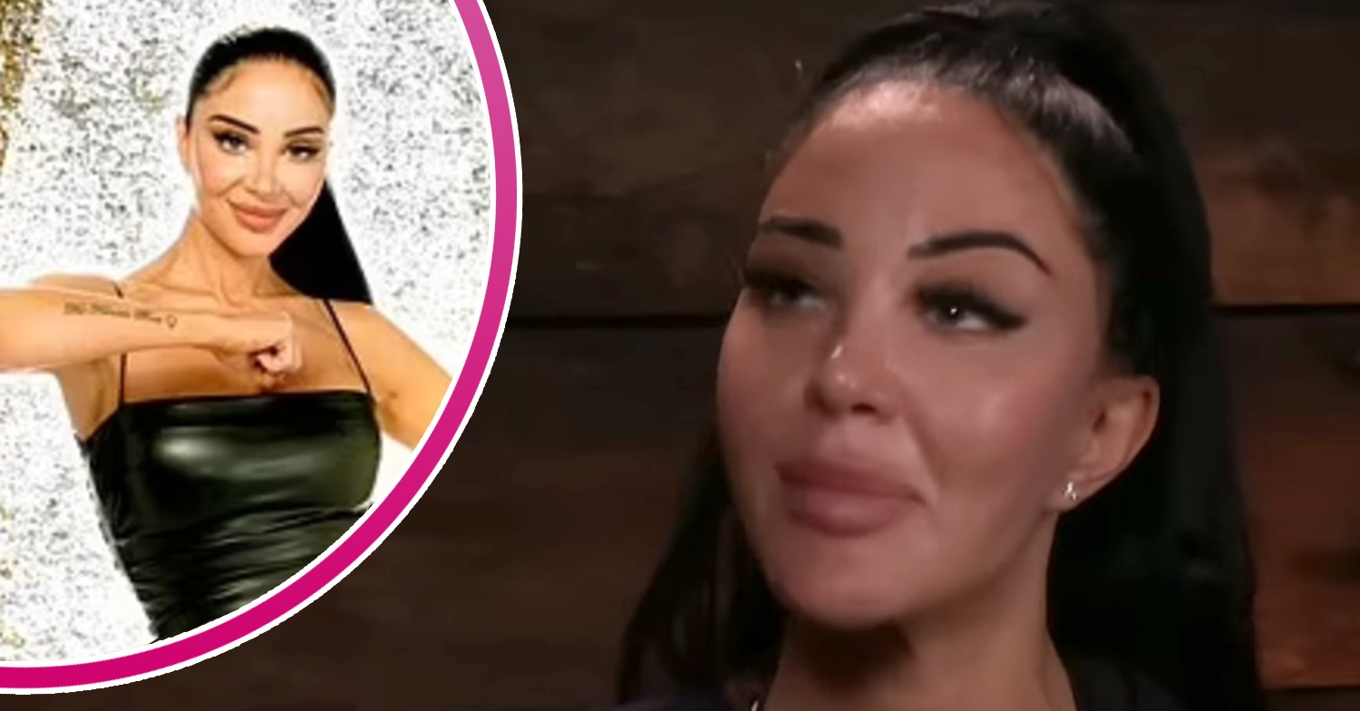Tulisa speaking on I'm A Celeb and showing her tattoo