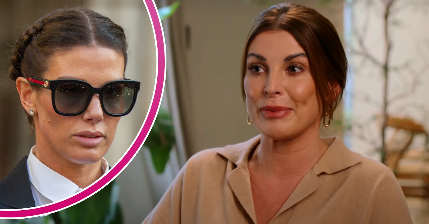 Rebekah Vardy wearing sunglasses / Coleen Rooney smiling