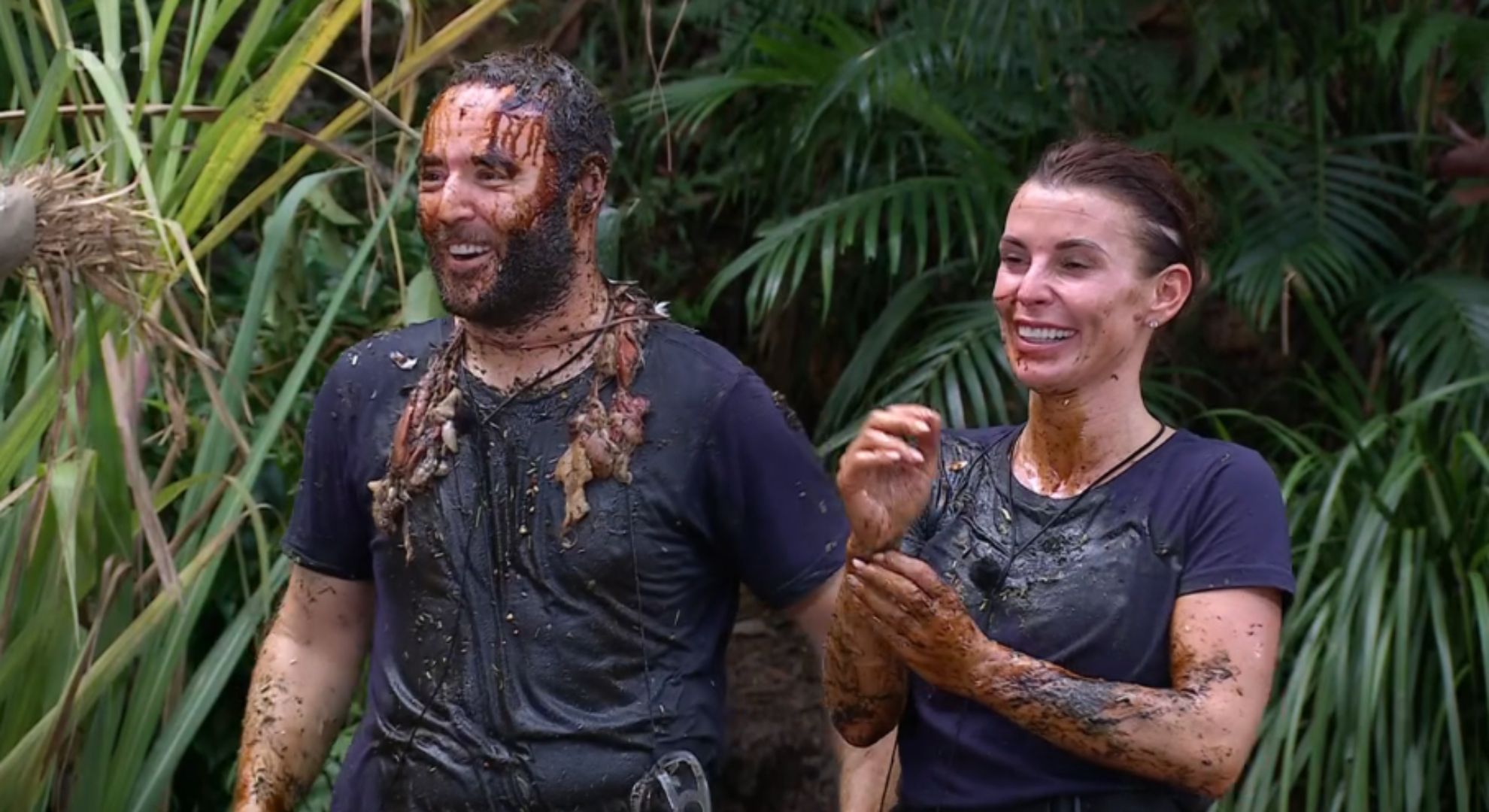 Alan Halsall and Coleen Rooney covered in gunk during I'm A Celebrity trial