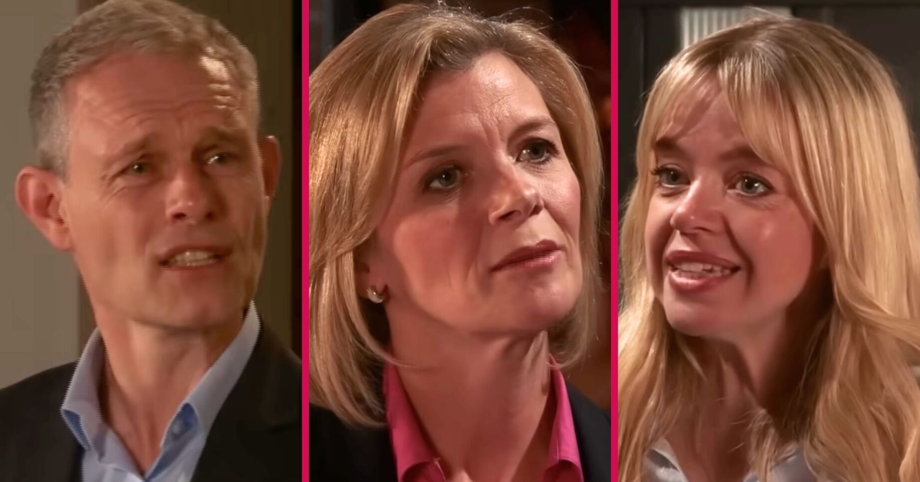 Leanne, Toyah and Nick looking serious