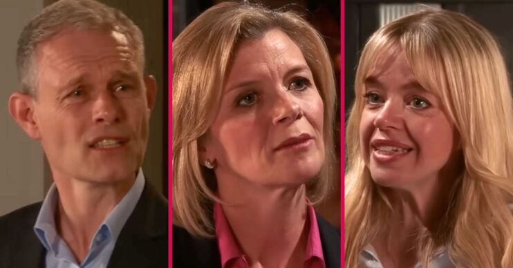 Leanne, Toyah and Nick looking serious