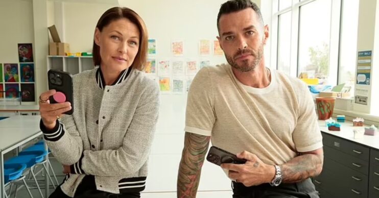 Matt and Emma Willis holding mobile phones