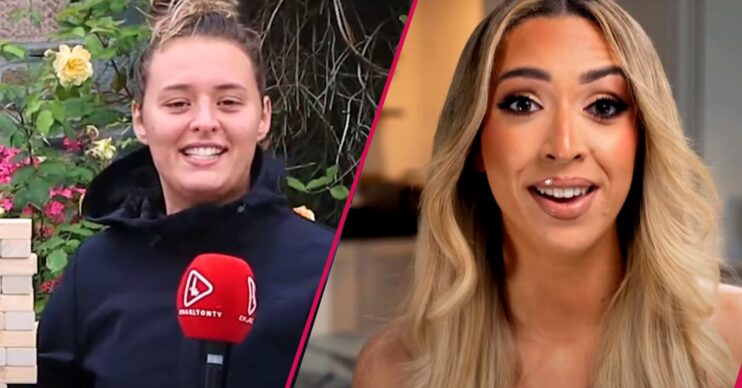 Split screen image of Ella Rutherford and girlfriend GK Barry