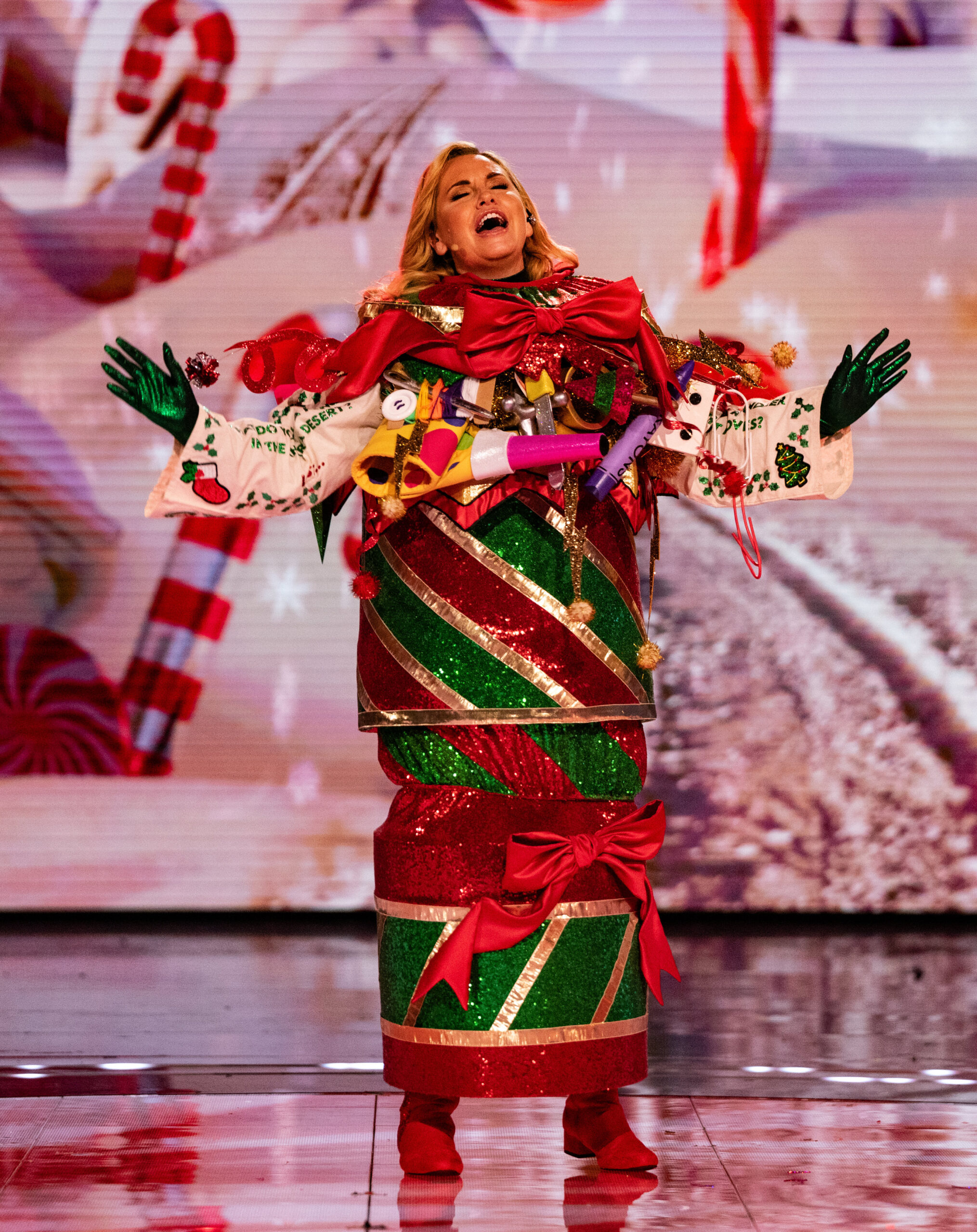 Josie Gibson as Cracker on The Masked Singer Christmas special