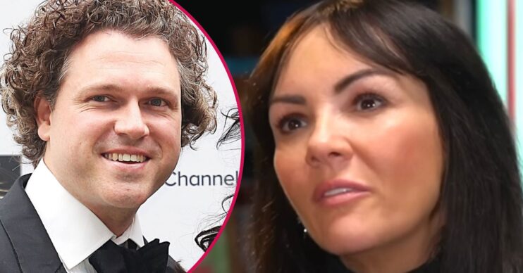 ED! composite of Martine McCutcheon on podcast and husband Jack smiling at event