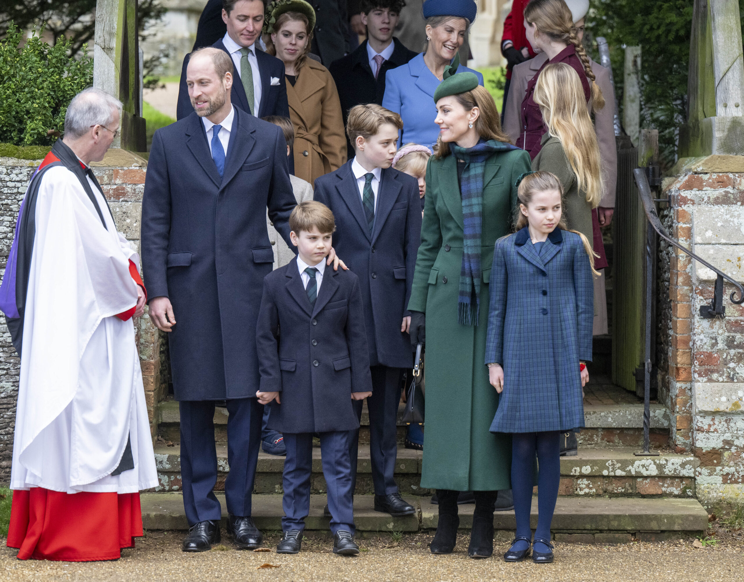 Prince William, Kate, Prince Louis, Prince George and Princess Charlotte leaving church service on Christmas Day