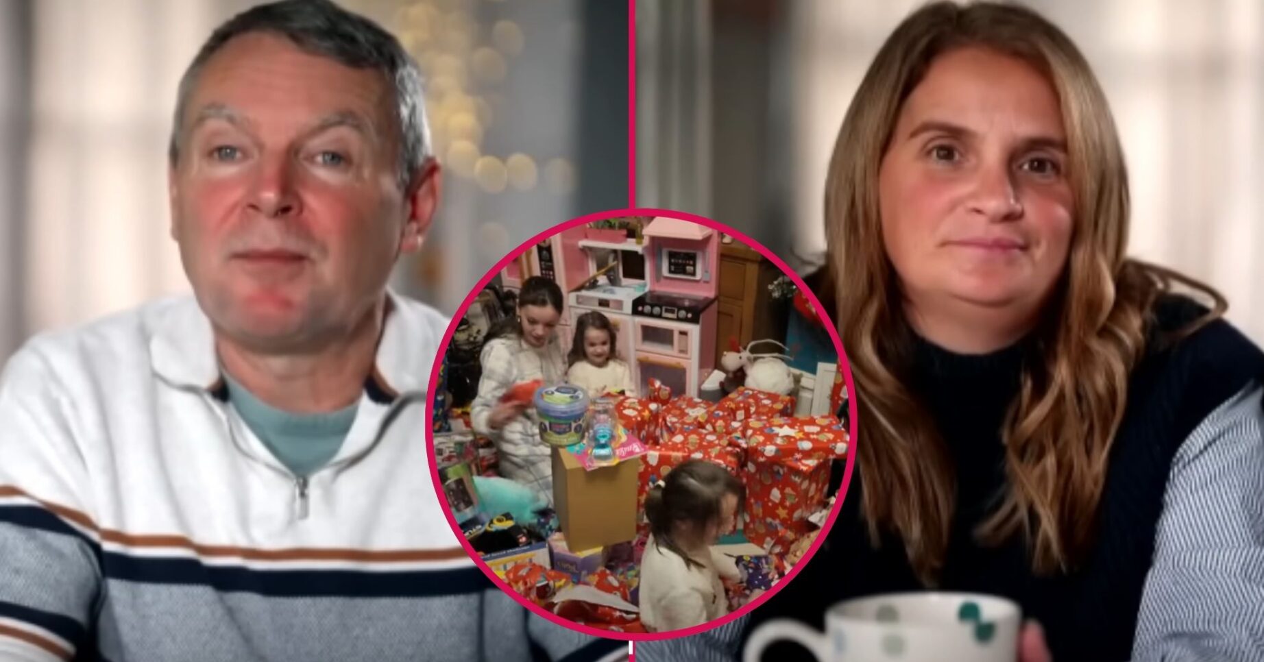 Noel and Sue Radford talking on 22 Kids and Counting and their children opening presents on Christmas