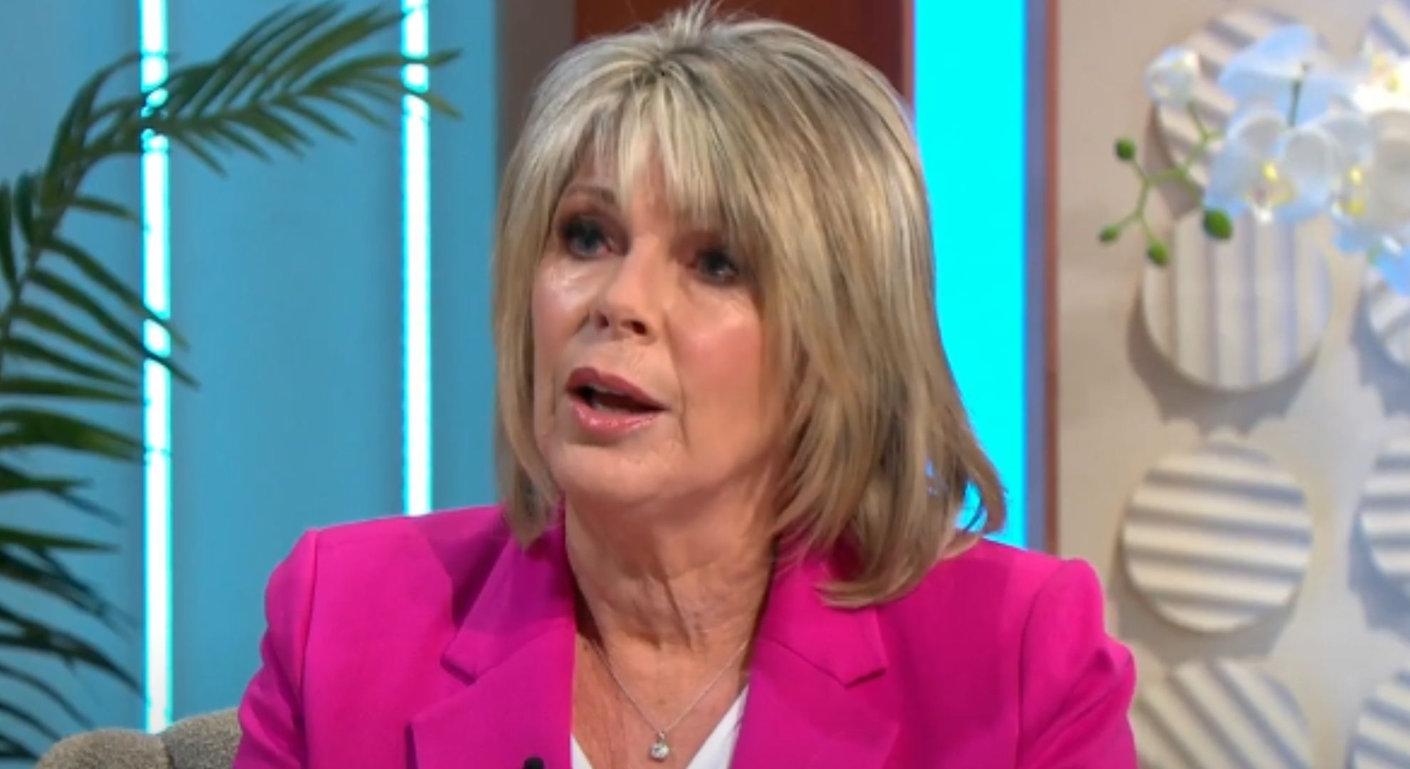 Ruth Langsford talking in pink blazer on Lorraine