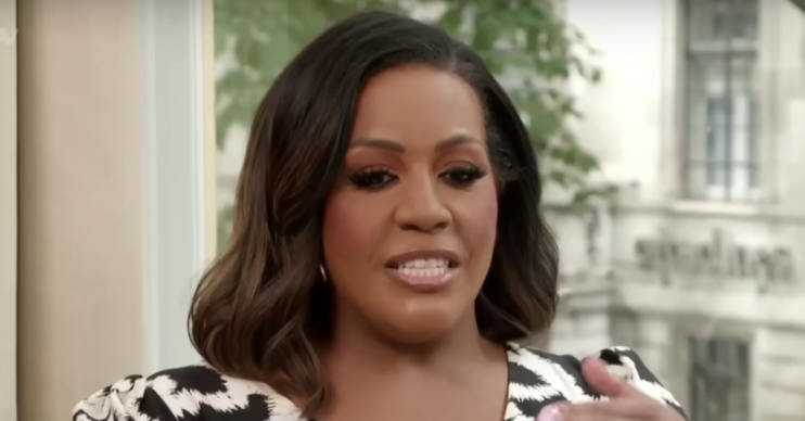 Alison Hammond a black and white patterned dress on This Morning