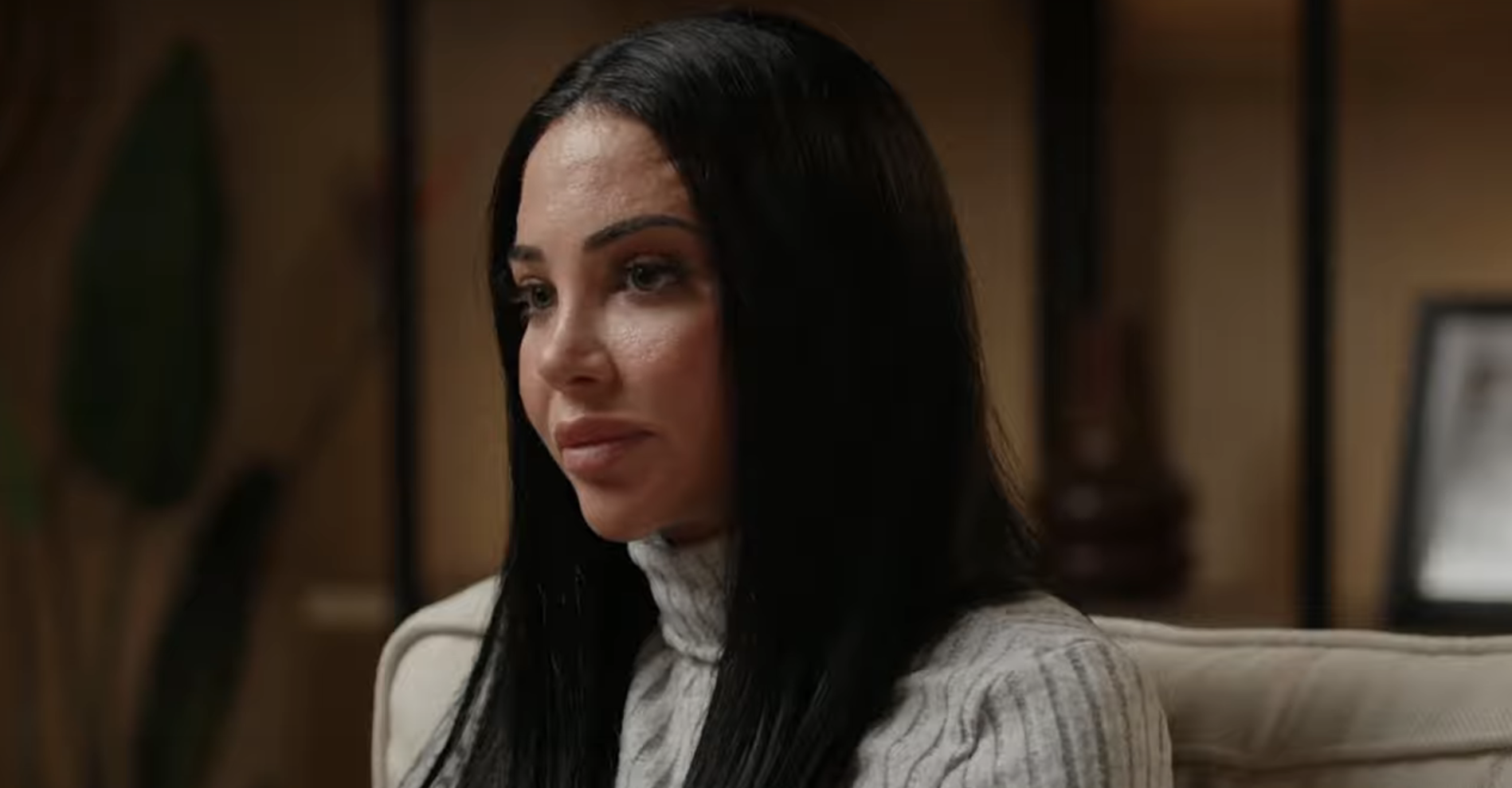 Tulisa Contostavlos on the sofa during her podcast interview