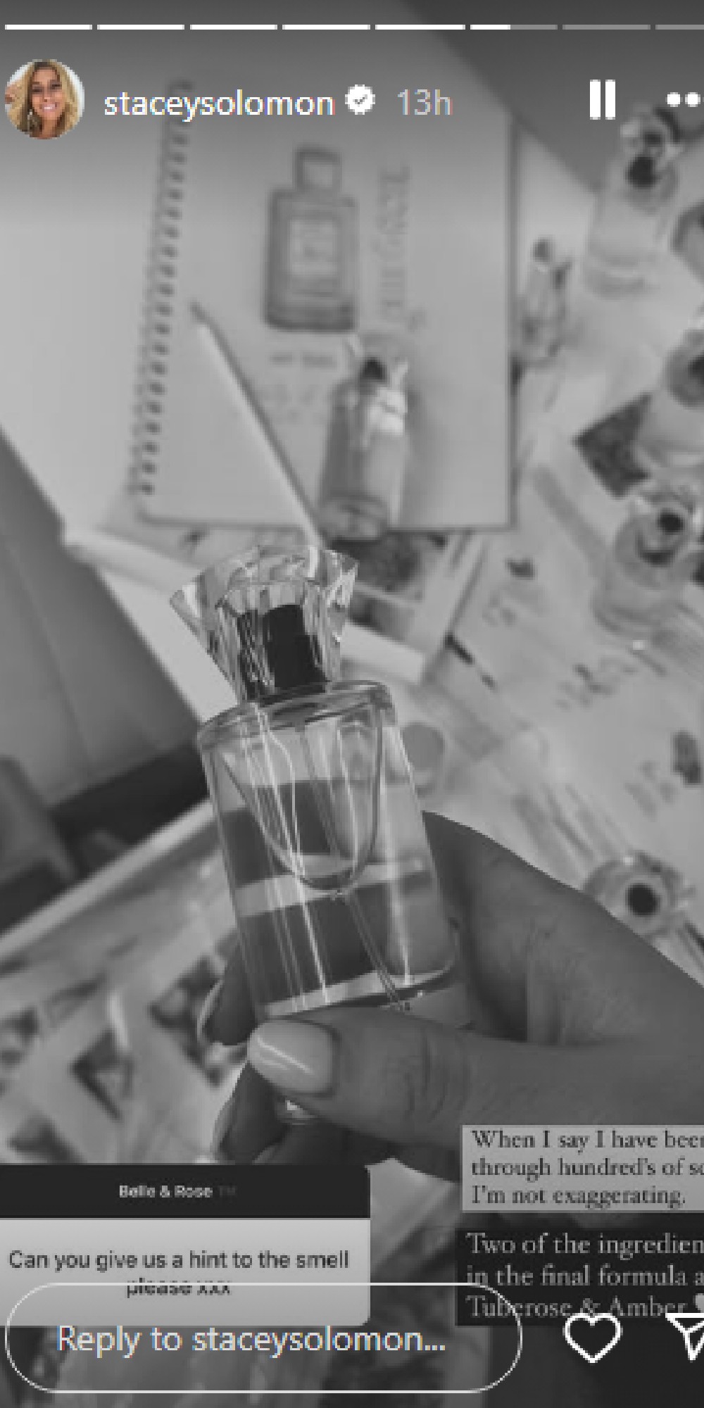 Screenshot from Stacey Solomon's Instagram story featuring her new perfume