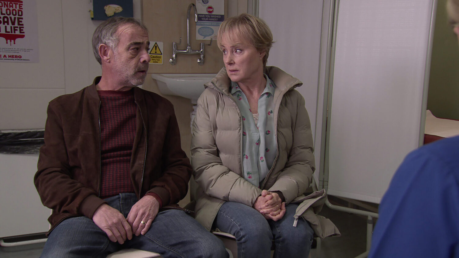 Coronation Street's Kevin and Sally in the hospital room