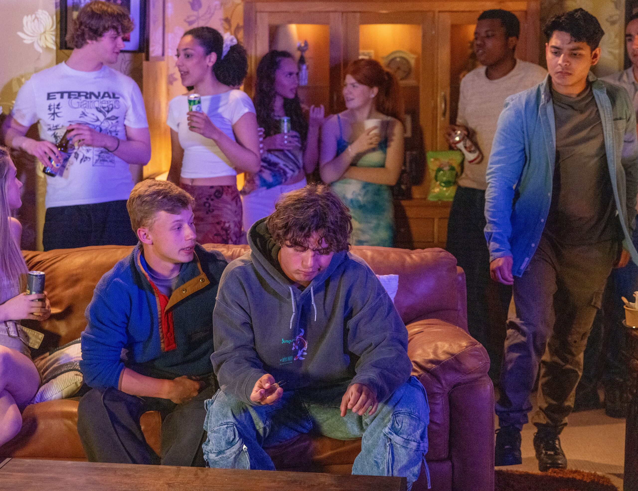 Coronation Street's Brody, Dylan and Aadi at party