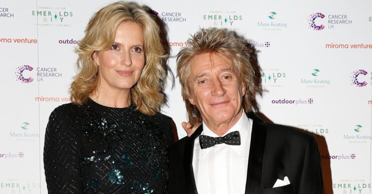 Rod Stewart and Penny Lancaster smile at the 10th Emeralds and Ivy Ball