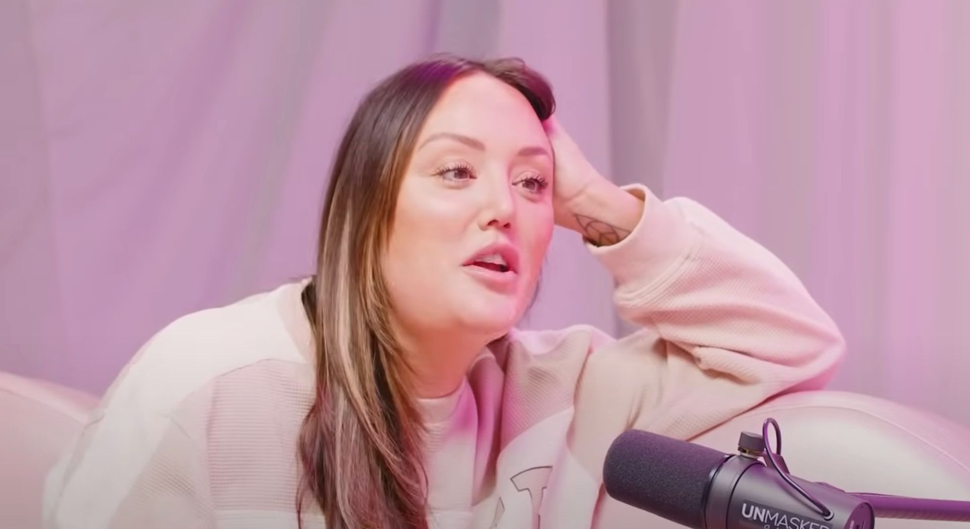 Charlotte Crosby speaking on a podcast 
