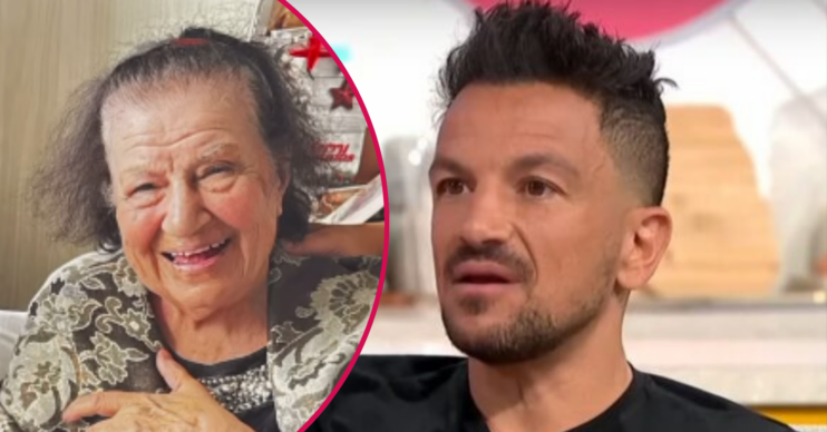 Peter Andre speaking in an interview and his mum smiling