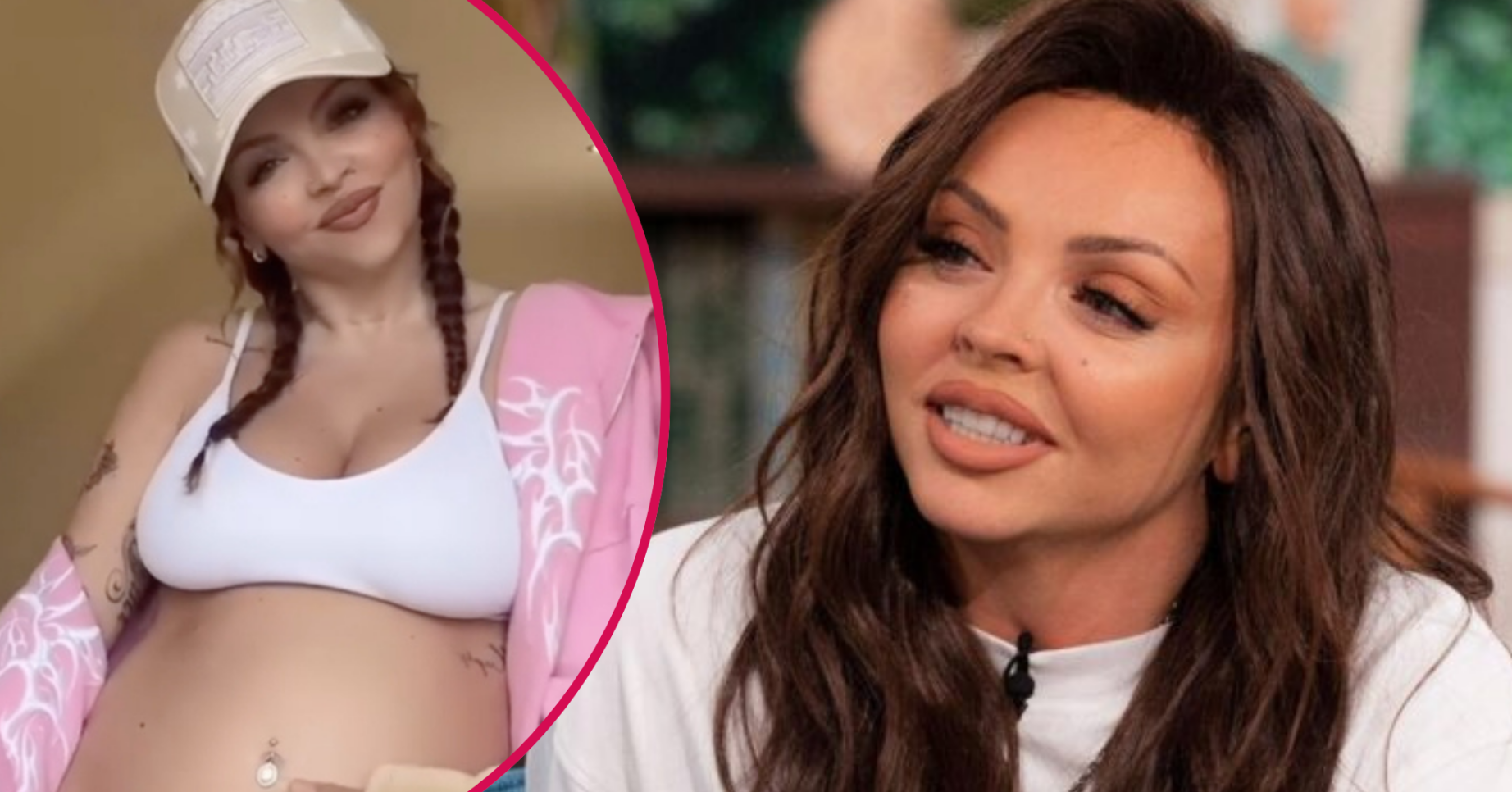 Jesy Nelson smiling and showing her bump
