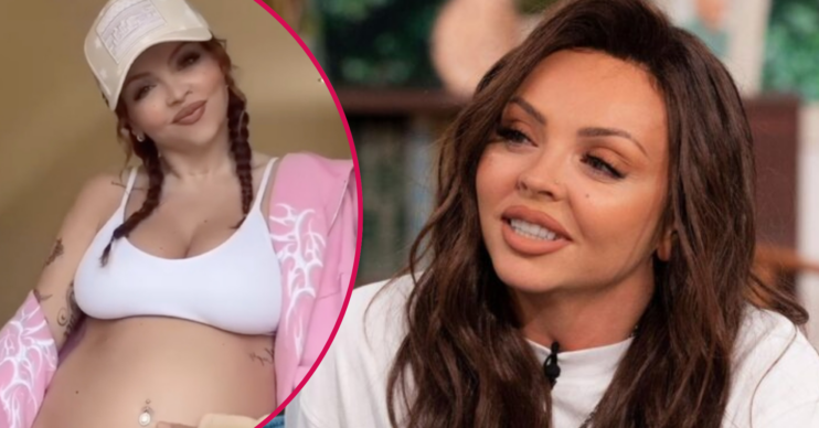 Jesy Nelson smiling and showing her bump