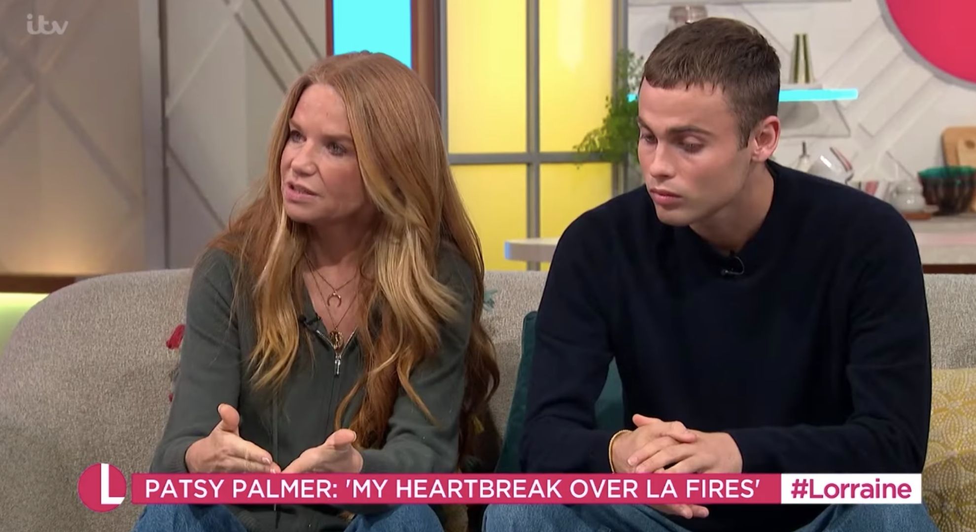 Patsy Palmer and her son on Lorraine looking serious
