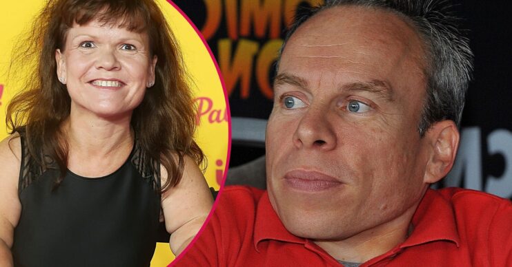 Samantha Davis smiling beside a frowning Warwick Davis