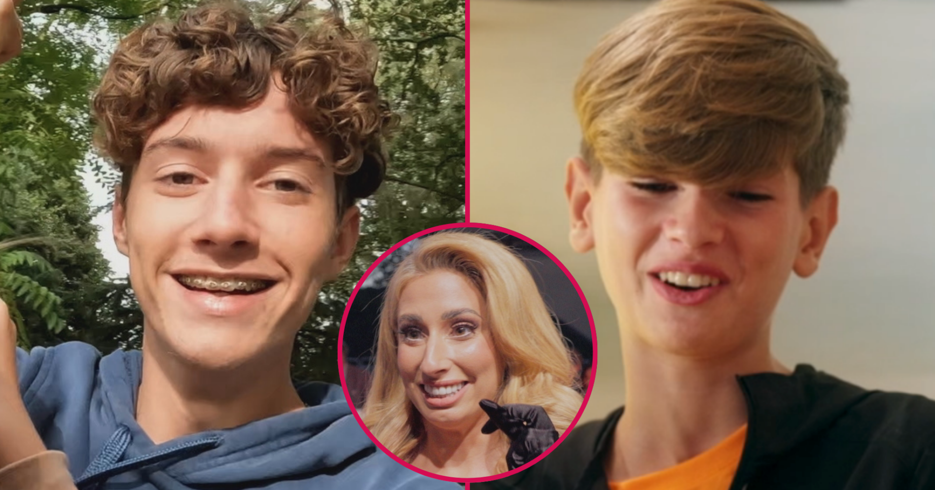Stacey Solomon and her two eldest sons Zachary and Leighton smiling