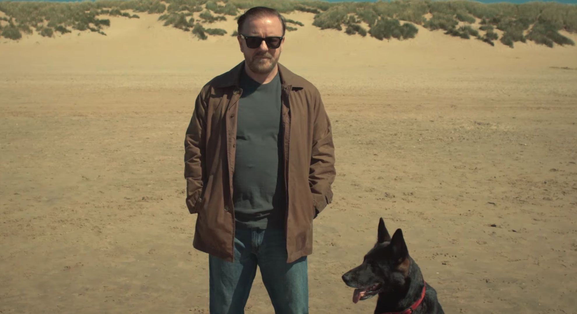 Ricky Gervais and dog on Afterlife