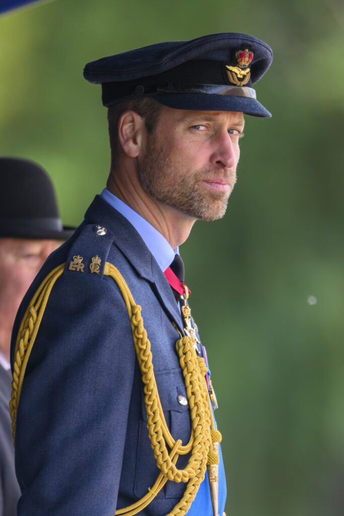 Prince William with straight expression in uniform for royal engagement