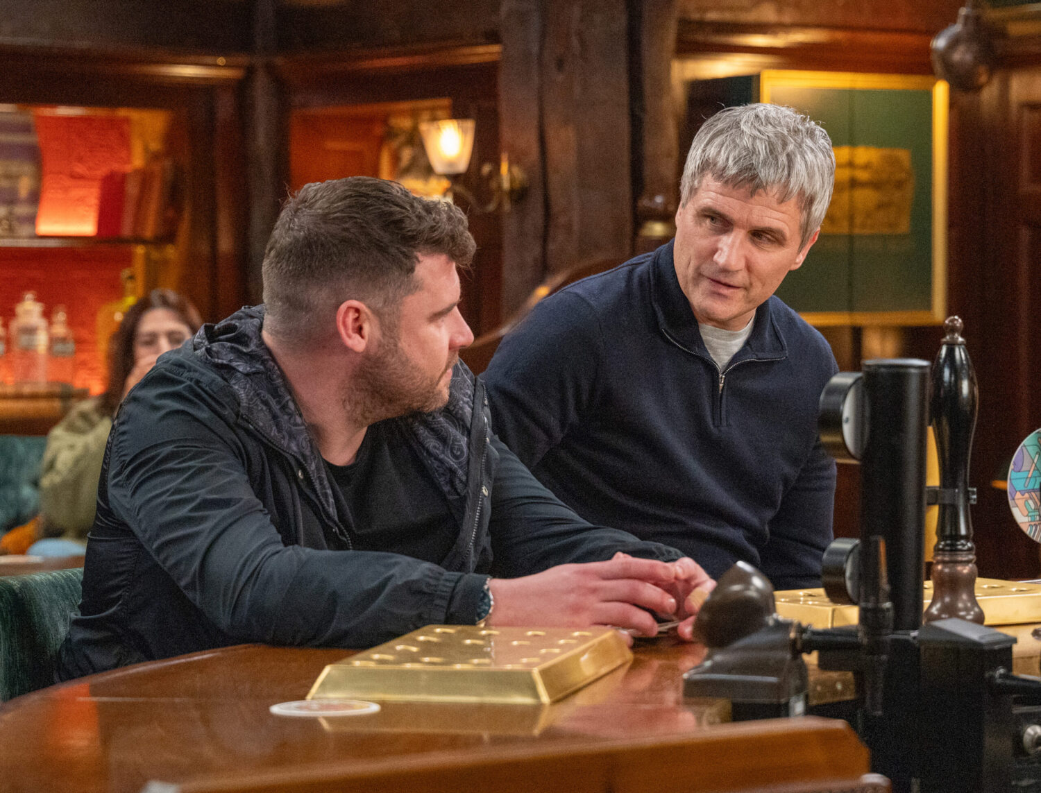 Aaron talking to Caleb at the Woolpack