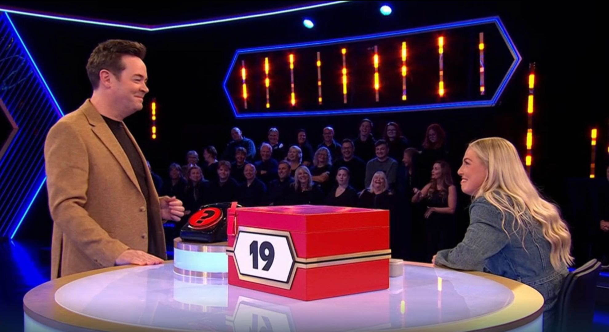 Stephen Mulhern and Ellie laughing on Deal Or No Deal