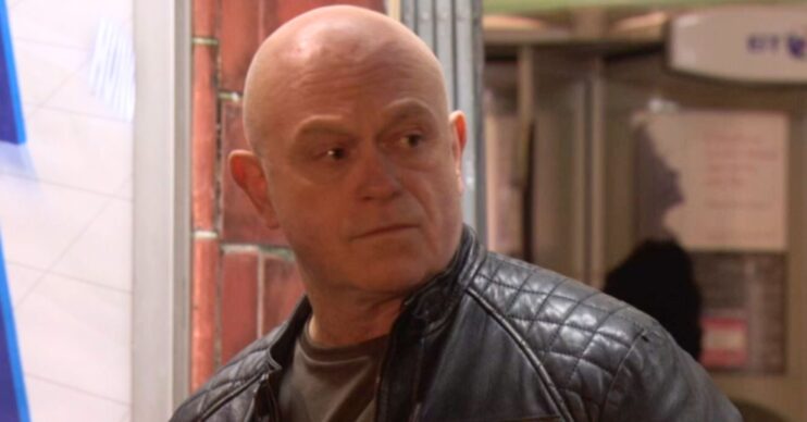 Grant looking tearful he leaves on Emmerdale (Credit: BBC/Composite: ED!)