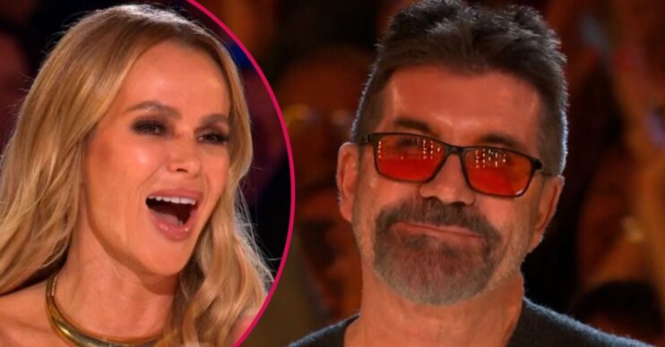 Amanda Holden open-mouthed by a smiling Simon Cowell