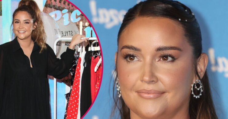 Jacqueline Jossa posing with a rack of clothing beside a close-up shot of the star