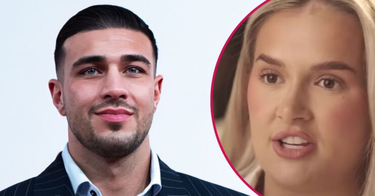 Tommy Fury smiling beside Molly-Mae Hague talking