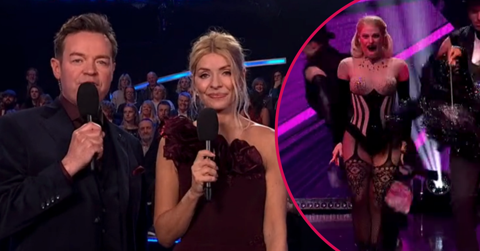 Stephen Mulhern and Holly Willoughby on Dancing On Ice and inset performers from Moulin Rouge