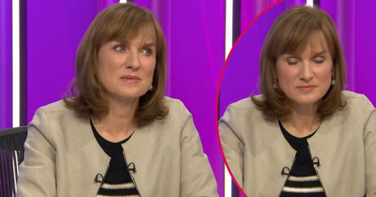 Fiona Bruce looking upset on Question Time