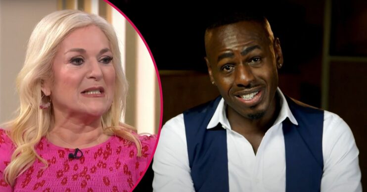 Vanessa Feltz looking sad / Ben Ofoedu smirking