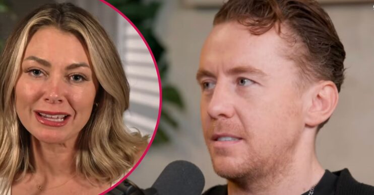 Georgia Jones speaking in an interview / Danny Jones looking concerned