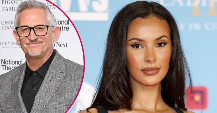 Gary Lineker smiling with glasses / Maya Jama posing for the camera