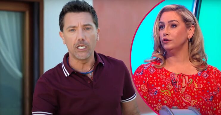 Gino D'Acampo speaking to camera / Josie Gibson on Would I Lie To You