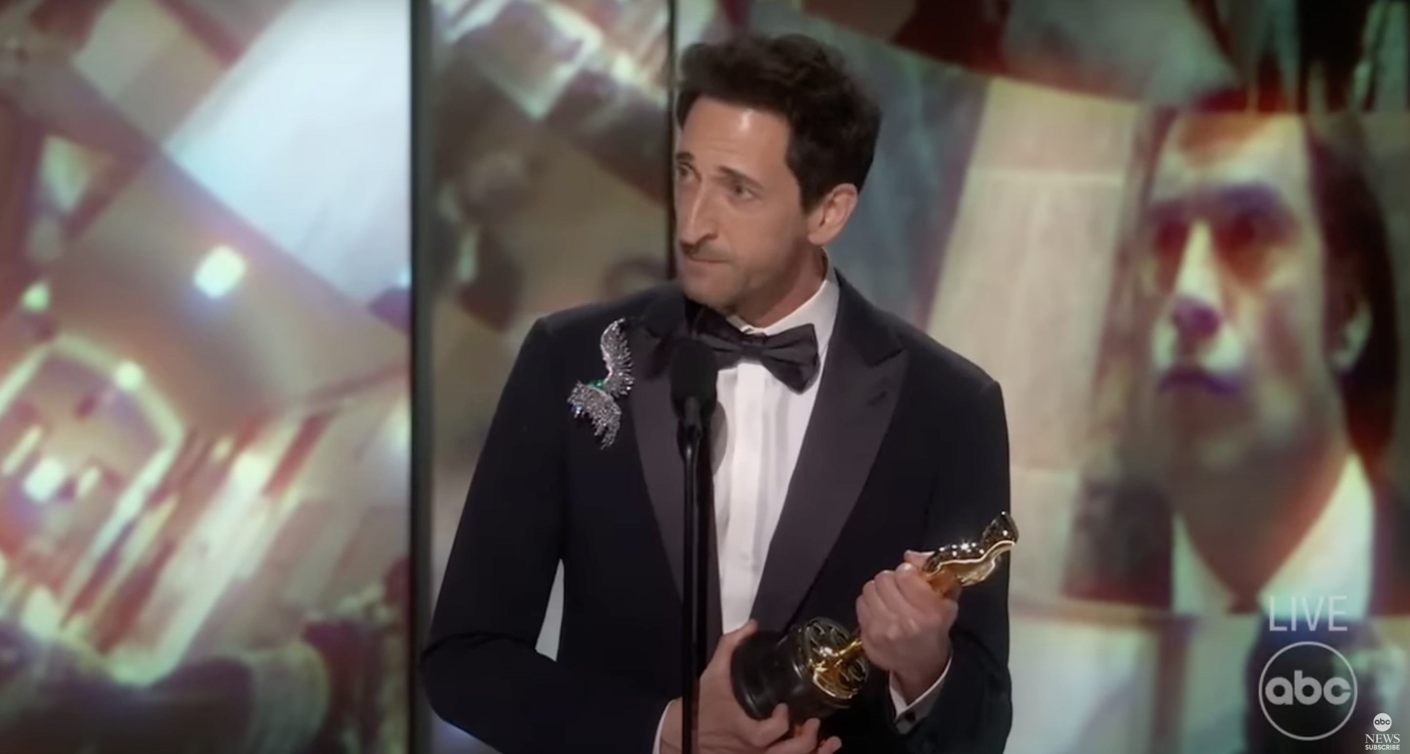 Adrien Brody accepts his award at Oscars 