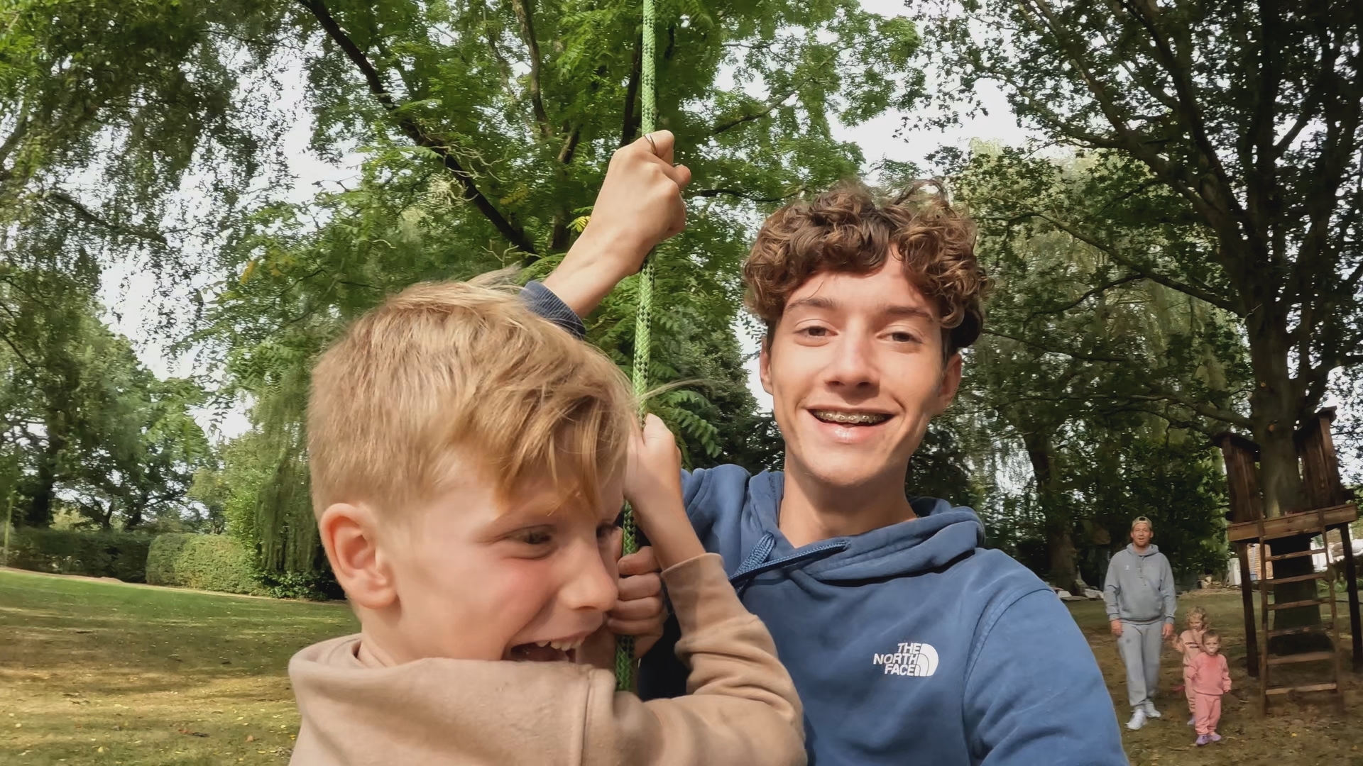 Stacey Solomon's sons Zachary and Rex play outside