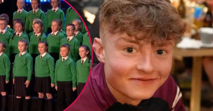 Oran McConville smiling / St Patrick's Primary School choir on BGT