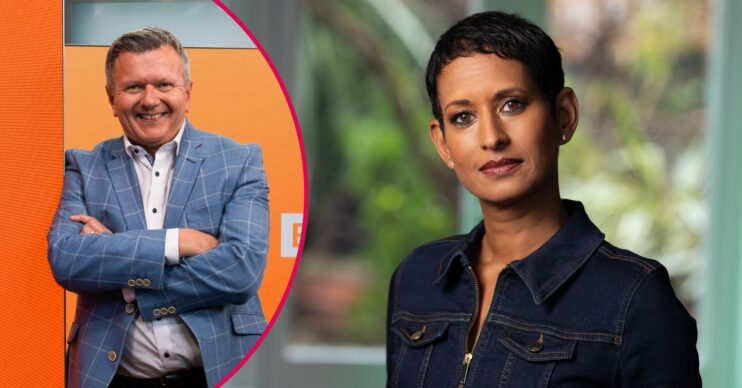 Richard Frediani smiling on the BBC Breakfast set / Naga Munchetty looking at the camera
