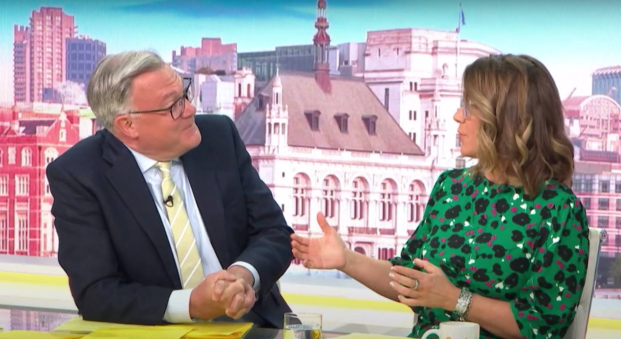 Ed Balls listens to Susanna Reid