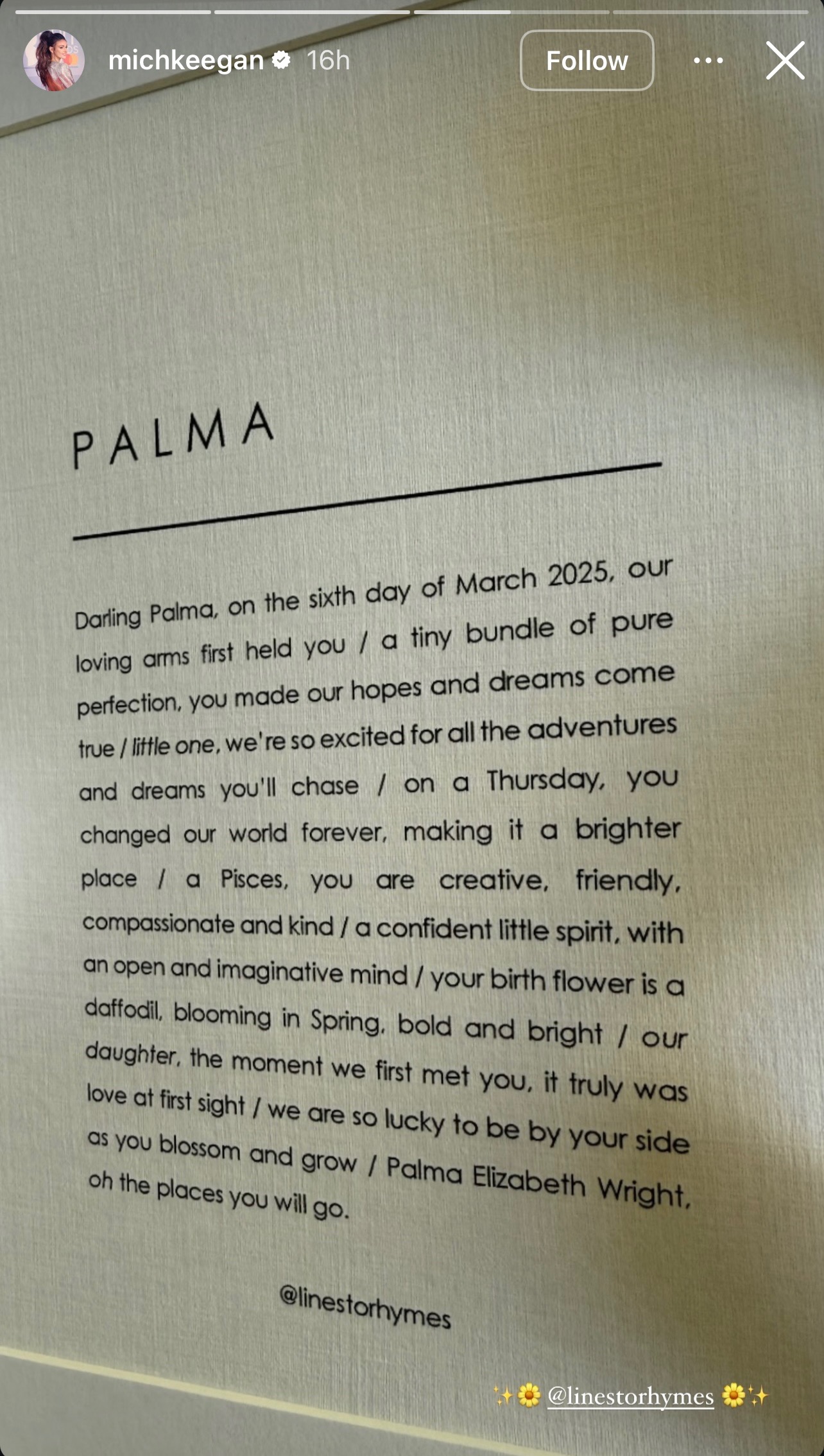 Michelle's poem for Palma 