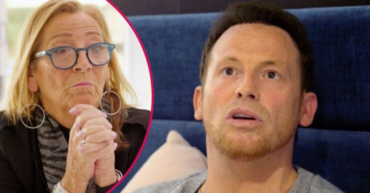 Joe Swash's mum looks intent, Joe Swash appears concerned